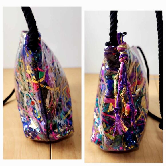 Northern Brights Confetti Mylar Recycled Trash Art Bag Purse Colorful Art Deco - Picture 8 of 13